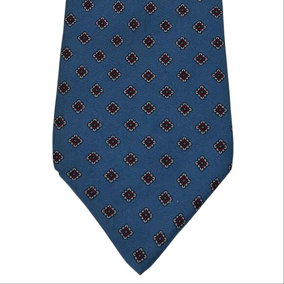 Liberty of London Men's Teal Blue 100% Silk Geometric England Necktie Tie - Picture 3 of 5